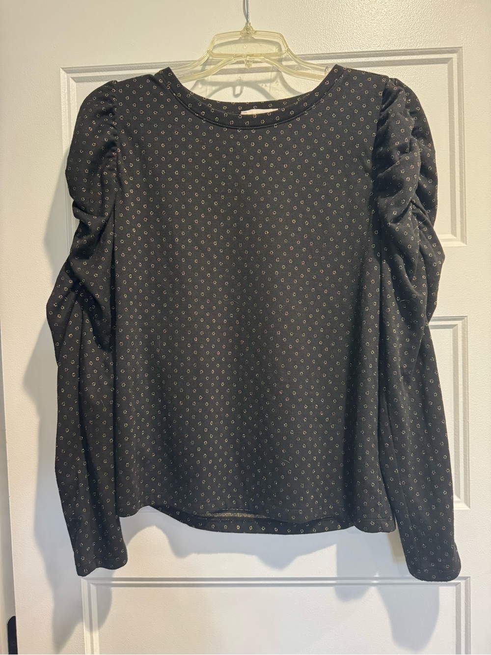 LOFT Black Puff-Sleeve Long Sleeve Top with Tiny Dot Print